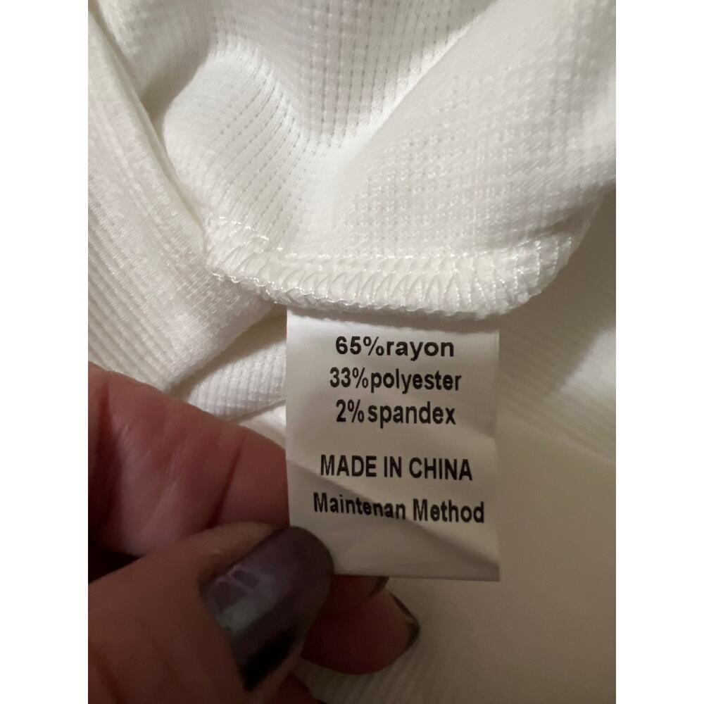 Women's White Ribbed Half Zip Cropped Pullover Sweatshirt Top NWT Size L - Picture 8 of 13